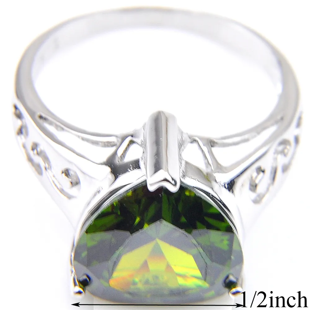 Luckyshine Mix 3 pezzi / lotto regalo di festa classico cuore fuoco verde peridoto gemme pendenti in argento sterling 925 collane orecchino anello265v