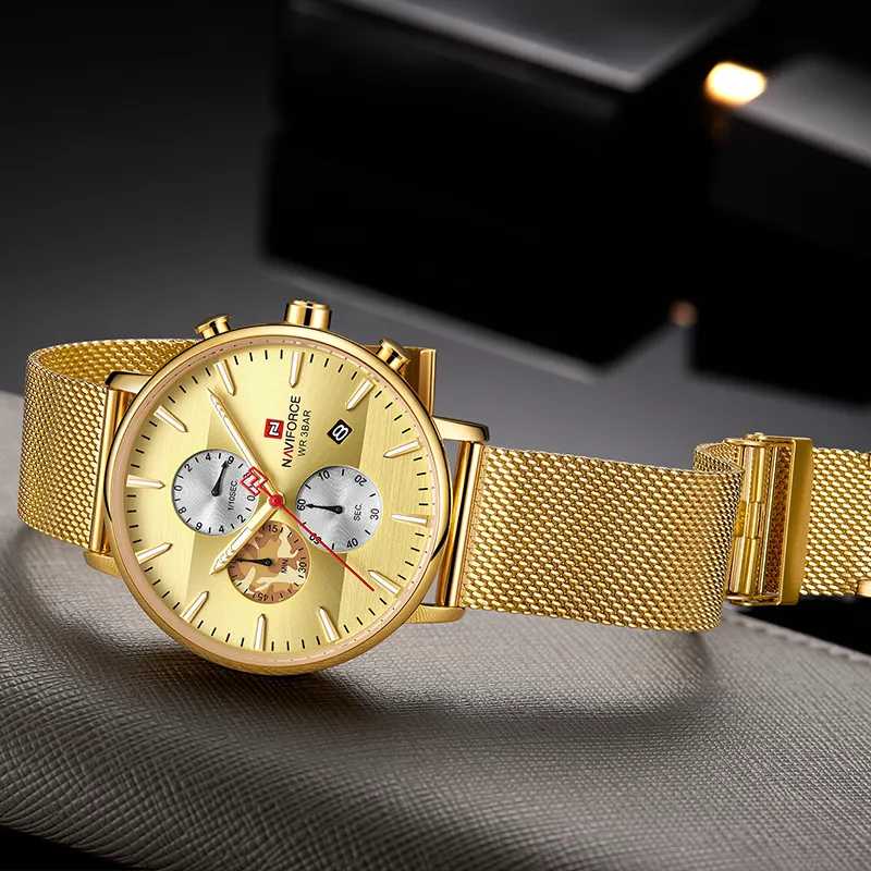 NAVIFORCE hommes montre mode montres à Quartz marque de luxe en acier inoxydable chronographe montre-bracelet hommes étanche analogique mâle Clock230S