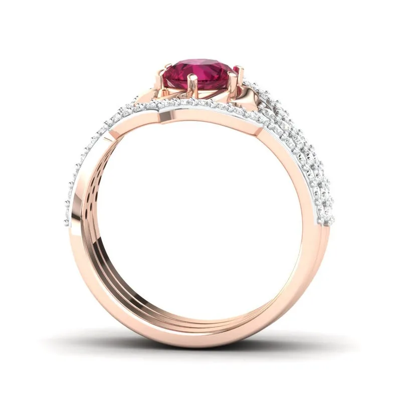 Set Exquisite 18K Rose Gold Ruby Flower Ring Anniversary Proposal Jewelry Women Engagement Wedding Band Ring Set Birthday Par2857