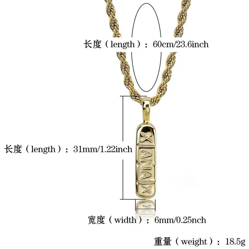 Mens Hip Hop Necklace Letter X Copper Gold Silver Color Plated Square Pendant Necklace Gold Chain280a