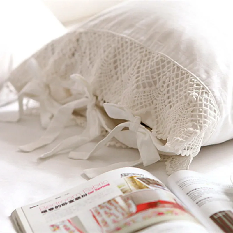 Top Romantic bedding set elegant European wide white satin duvet cover Crochet Lace bedspread cotton wedding bedding bedskirt T200330d