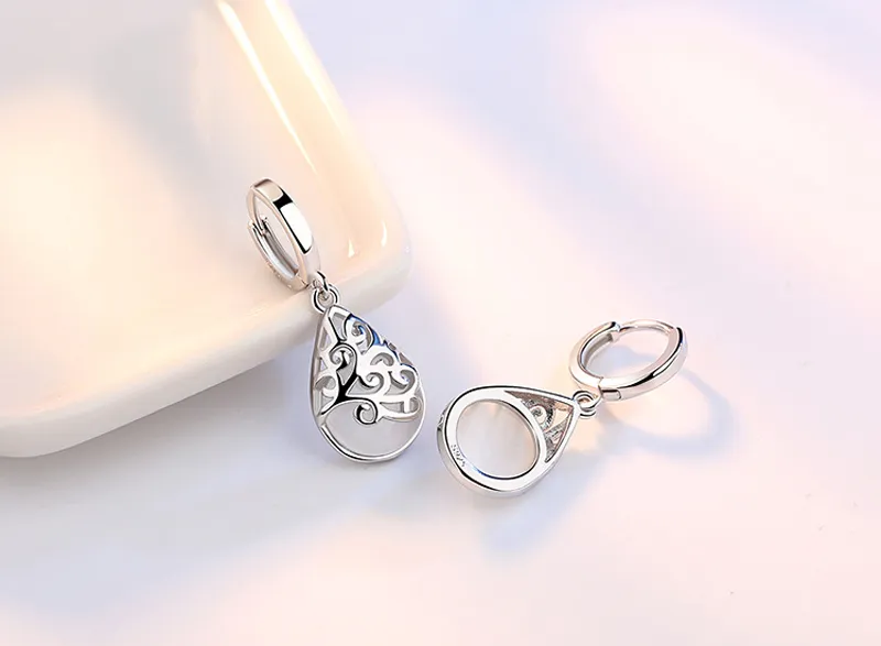 YHAMNI Original Plata de Ley 925 piedra de ópalo redonda pendientes grandes para mujer moda temperamento piedra lunar Brinco LVES65682323