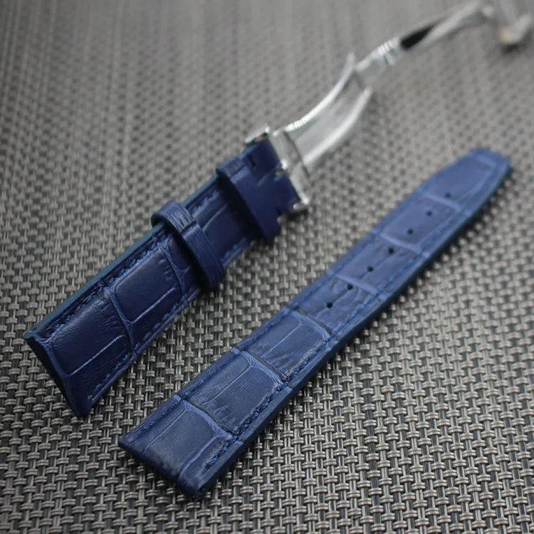 Bracelets de montre en cuir bracelet de montre bleu avec barre à ressort pour IWC 2671