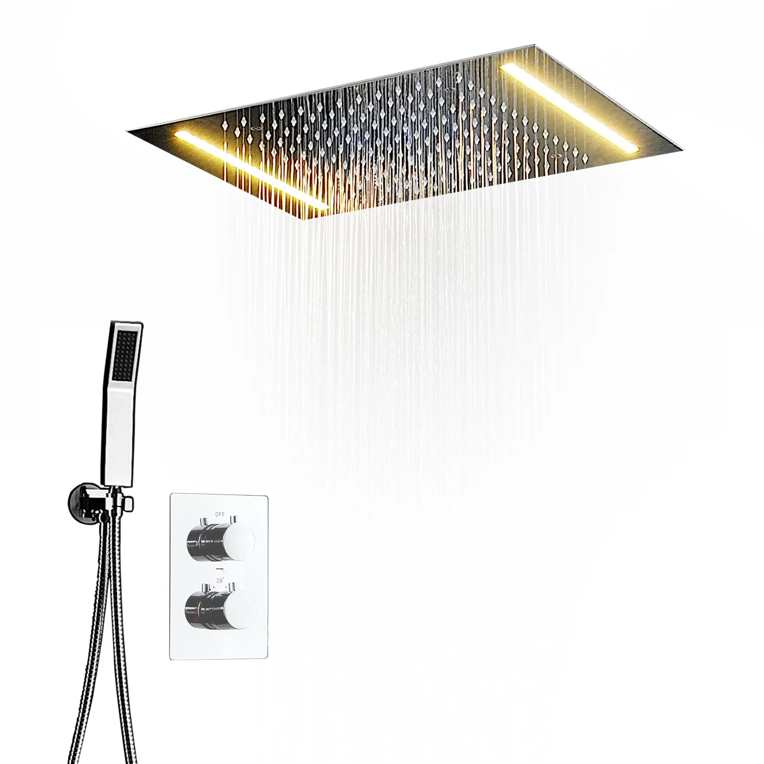 LED lumières multifonctions salle de bain ensemble de douche accessoires robinet panneau robinet et mélangeur d'eau froide LED tête de plafond pluie Wa214O