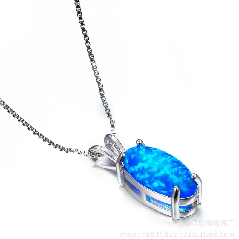 Bijoux de mariage LuckyShine 1 pièces magnifique Style Fine bleu ovale véritable opale pierre précieuse argent mode femmes collier de charme pendentif272Z