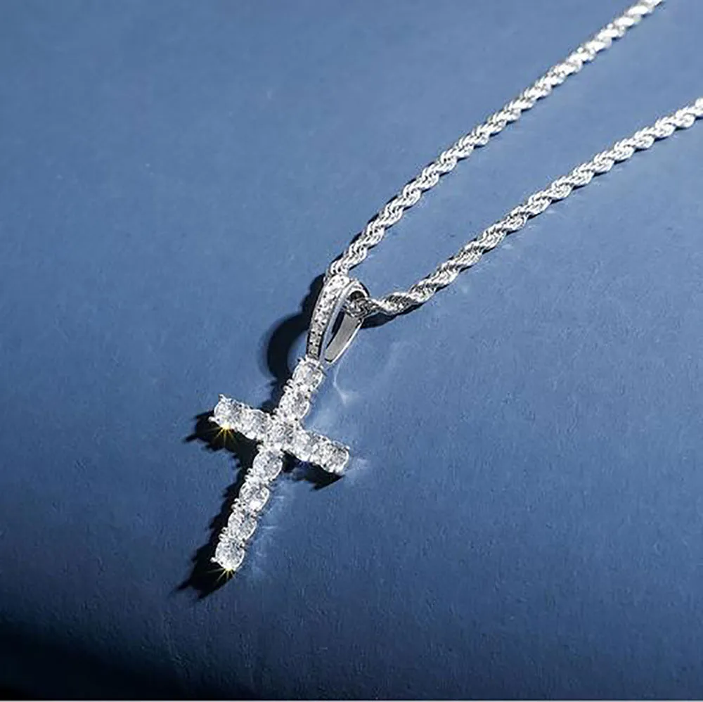 925 Sterling Zilver CZ Kruis Hanger Solid Micro Jesus Cross Hanger Ketting Mannen Hip Hop Micro Pave Kubieke Zirkoon Jewelry240R