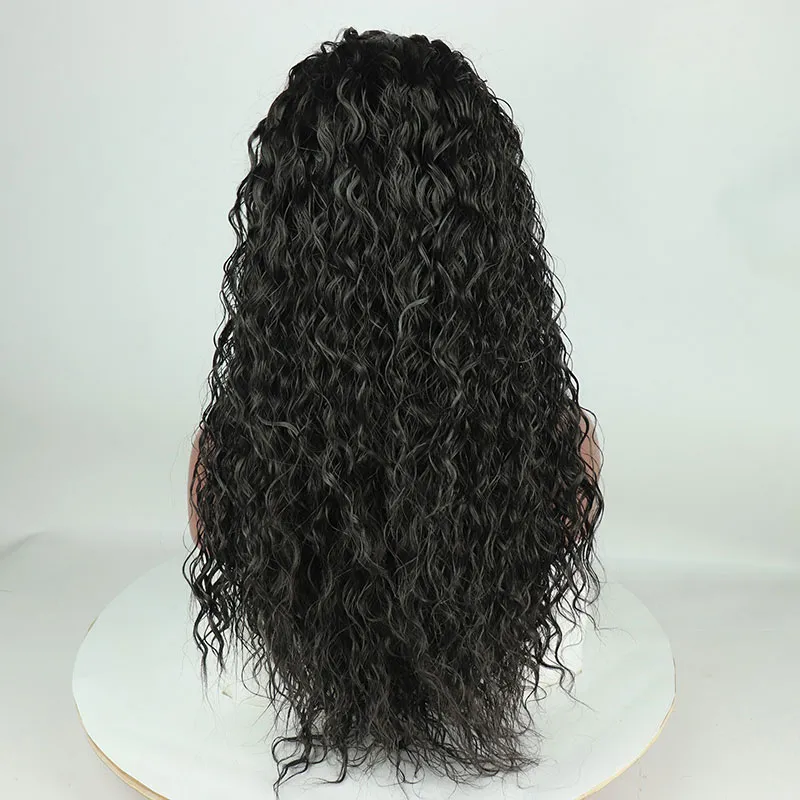 Черный 133 Синтетический вьющийся длинный парик спереди без клея, термостойкое волокно, подходит для ежедневных париков чернокожих женщин20206234710