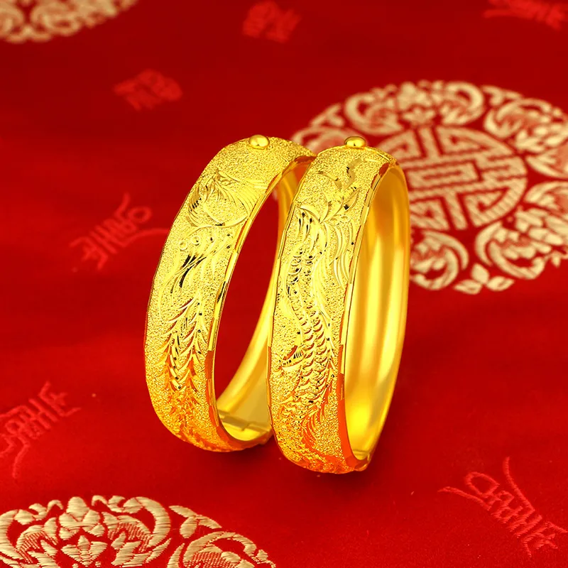 Elegant Wedding Bridal Accessories 18K Solid Yellow Gold Filled Phoenix Pattern Womens Bangle Bracelet Openable Jewelry Gift235m