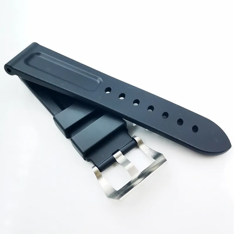 24mm högkvalitativt mode svart silikon gummiband 22mm silver stål skruv tang spännband för pam pam 1112141