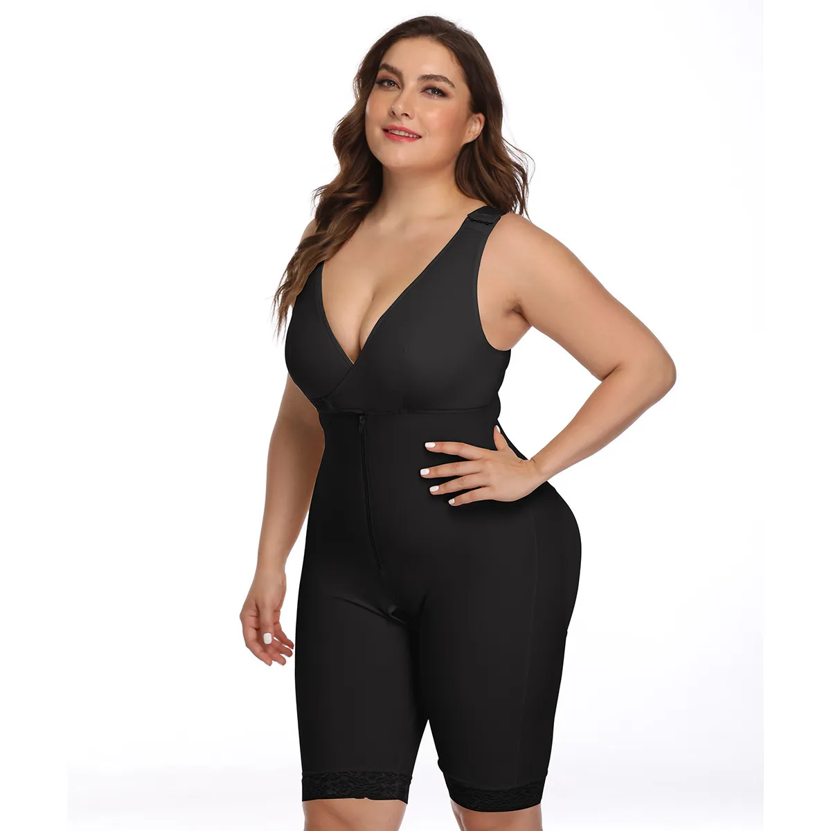 Plus Size 6XL Latex Women's Body Shaper Post Liposuction Girdle Clip Zip Bodysuit Vest Waist Shaper Reductoras Shapewear T200608