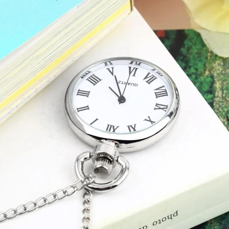 OUTAD Quartz Round Pocket Watch Dial Collier Vintage Silver Chain Pendant Personnalité de style antique Pretty Gift241o