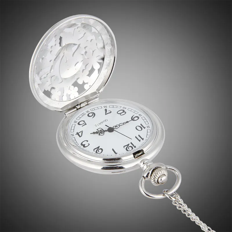 TFO montre de poche argent pétales creux Surround danse sirène conception pendentif dames mode cadeau collier 306e