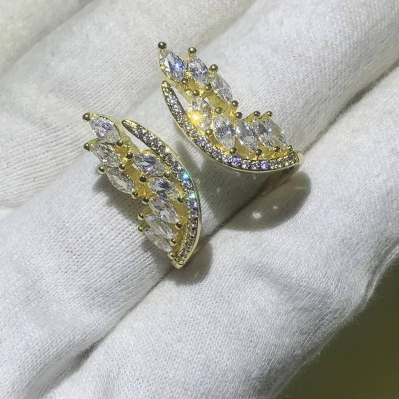 Top sprzedaży luksusowa biżuteria 925 Srebro srebrna markizowa krój biały topaz cz diamentowe kamienie kątowe skrzydła kobiety palec ślubny 285z