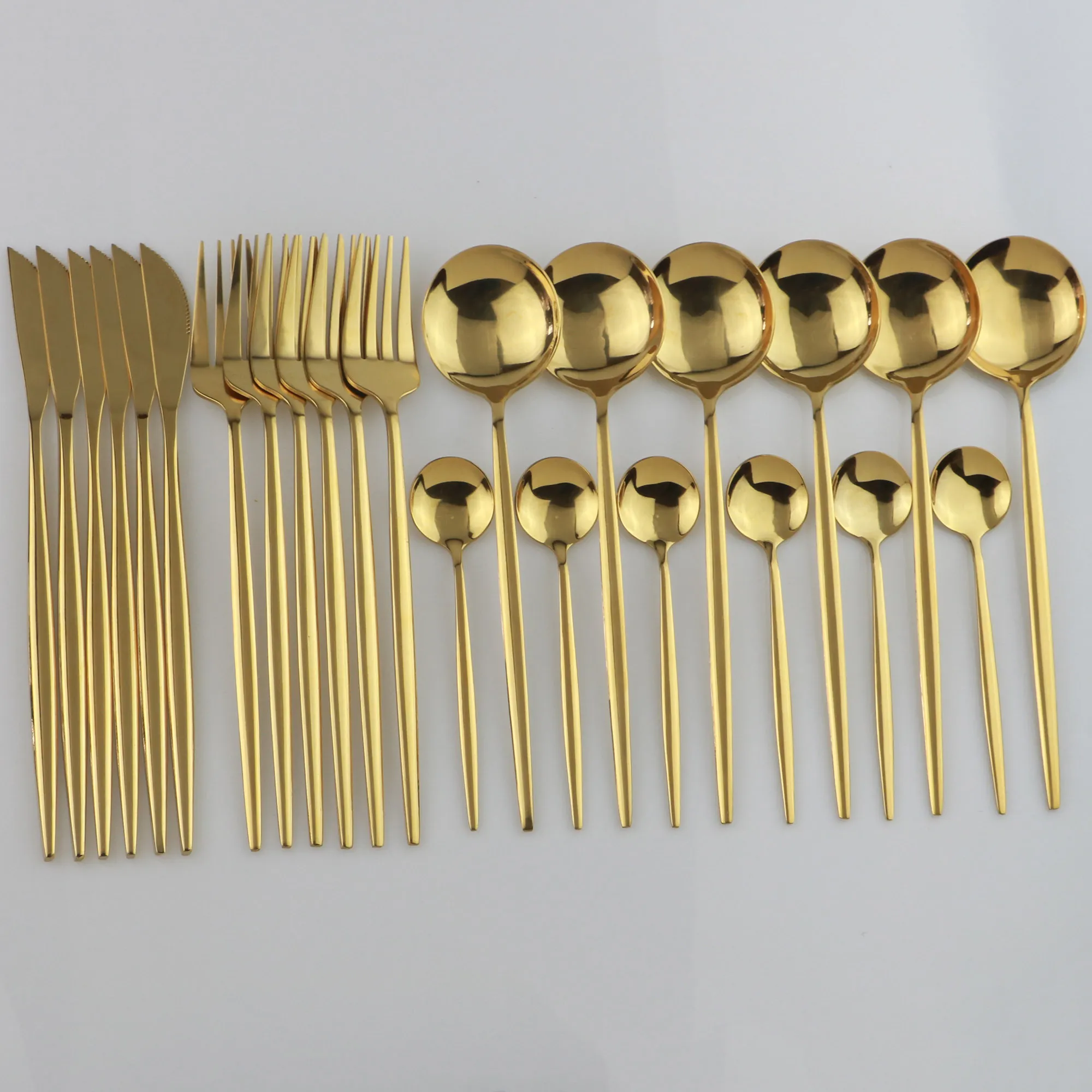 24 st guld servis set spegel cutlery tabellware 304 rostfritt stål plattvaror western silverware kök middag lnife sked gaffel2924