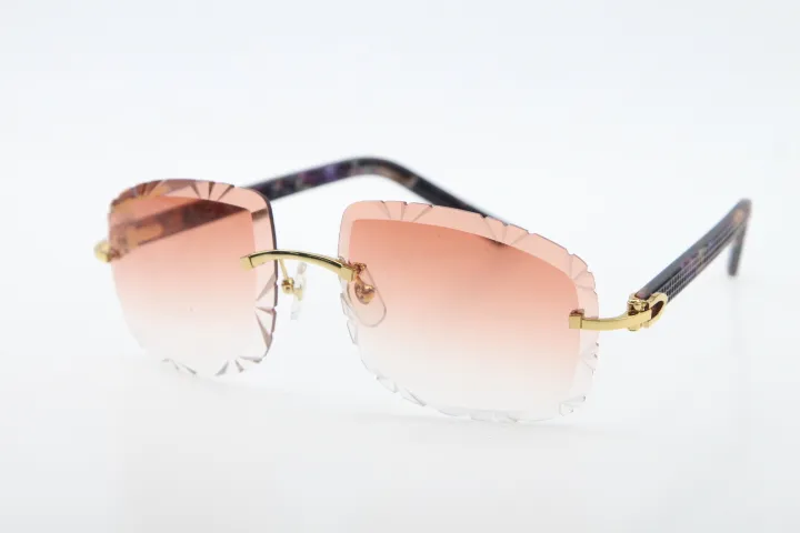 Säljer Rimless Glasses Diamond Cut 3524012-B Marble Purple Plank Solglasögon Fashion Högkvalitet Metal Glasögon Male och kvinnliga CA162S