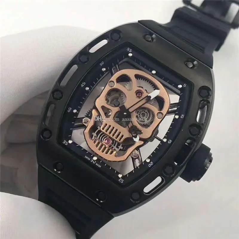 Top Tourbillon Watch 052 Men Watch Swiss Automatic 28800VPH Sapphire Crystal Skull Dial Titanium Alloy Stainless Steel Mens Watch259a