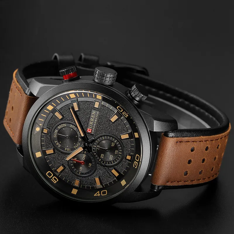 Часы CURREN, новые роскошные модные аналоговые военные спортивные часы, высококачественный кожаный ремешок, кварцевые наручные часы Montre Homme Relojes288G