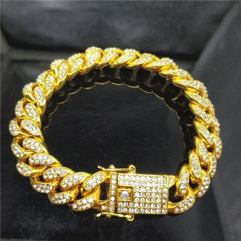 Pendentifs à maillons cubains, bijoux hip-hop, diamant complet 18 carats, 12mm de large, bracelet à chaîne cubaine pour hommes 294t