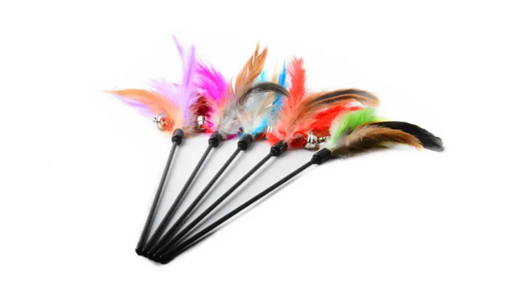 Offre spéciale jouets pour chat faire une plume de bâton de chat avec une petite cloche naturelle comme des oiseaux couleur aléatoire pôle de couleur noire DLH373