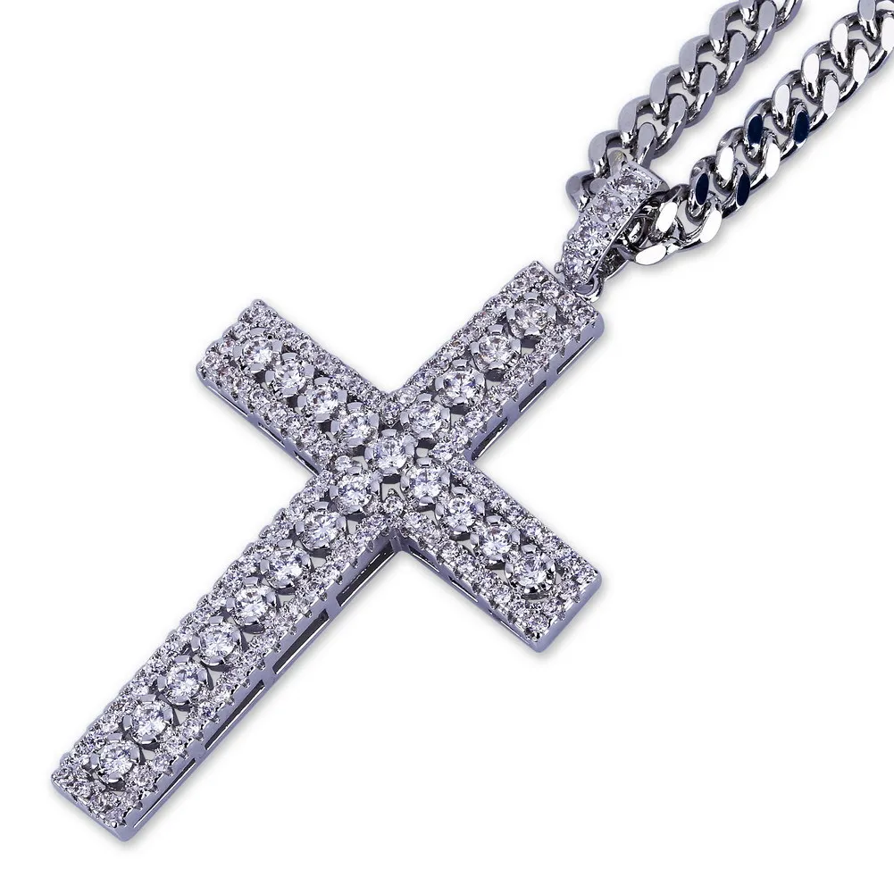 Hip Hop Jewelry Designer Necklace Iced Out Pendant Mens Cuban Link Chain Gold Diamond Cross Pendants Luxury Bling Charms Wedding R270A