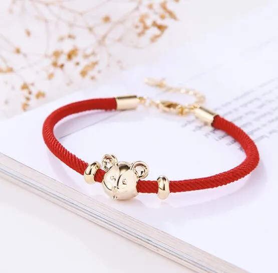 Bracelet en corde rouge de rat du zodiaque, design de niche de style chinois, tempérament féminin simple, personnalité tendance, cadeau de rue, bijoux b261g