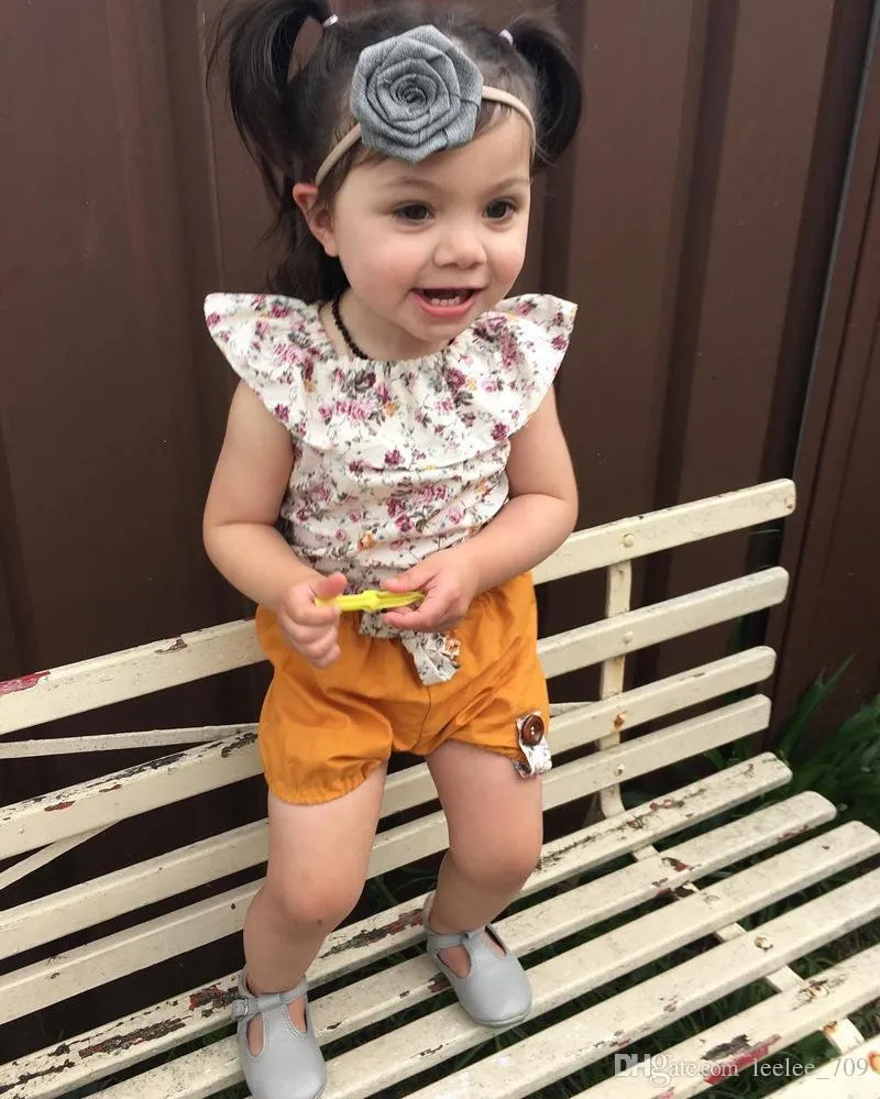 Summer NOUVEAU BROB BEBLOS GIRL CHOSS FLORAL TOP BOWKNOT Shorts Tenues Bebek Giyim Toddler Kids Clothing Set1184826