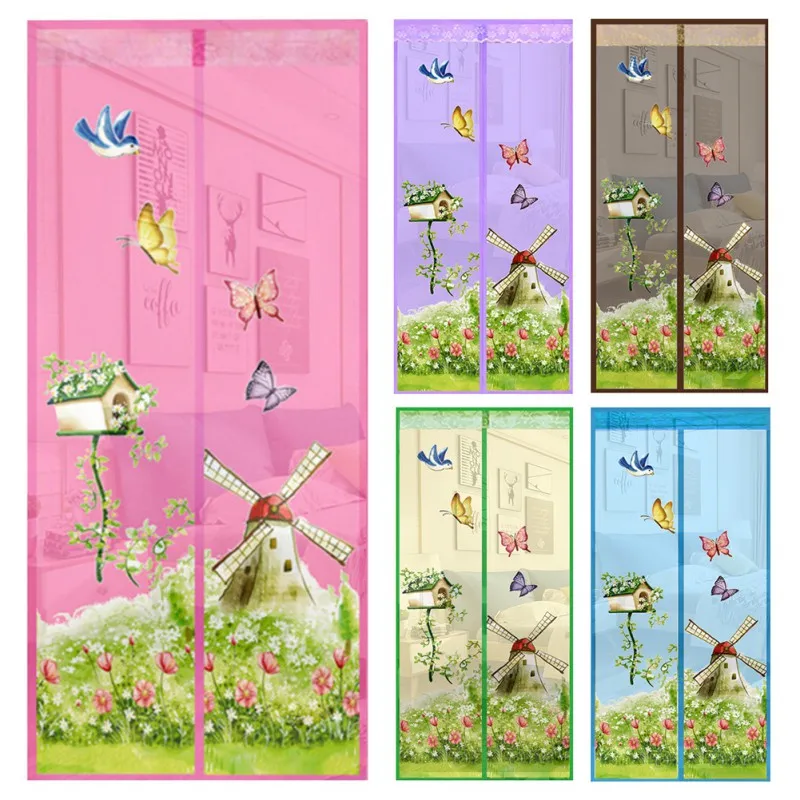 Windmill Pattern Curtain Summer Anti-mosquito Mesh Magnet Mosquito Net Curtains Soft Yarn Door Tulle Window Screen Supplies1331z
