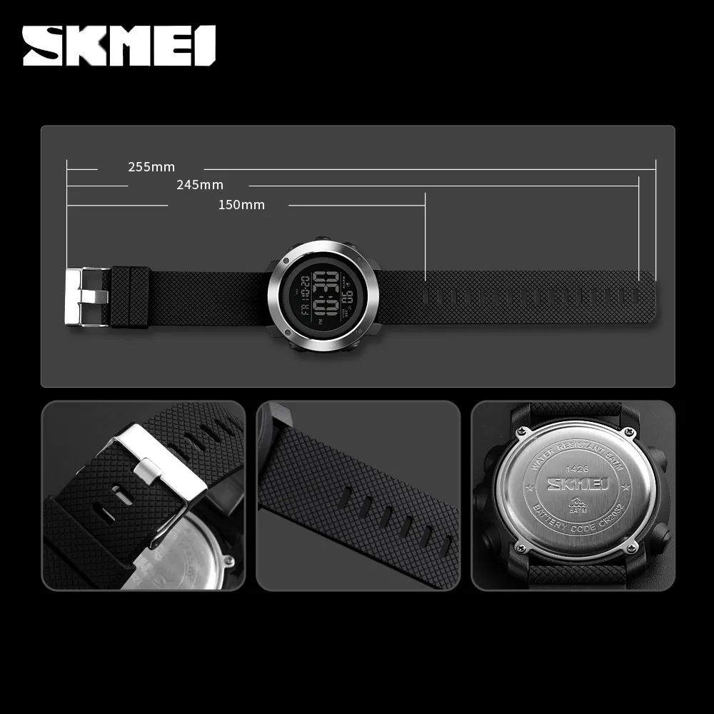 Skmei Sport Watch Men Luxury Brand 5bar vattentäta klockor Montre Men Alarm Clock Digital Watch Relogio Masculino 1426217B