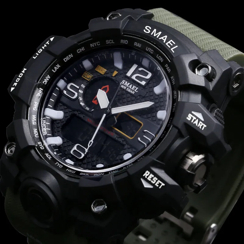 Man Watch Smael Brand Sport Watches Date Alarm Stopwatch Men Clock Sport Watch Digital S Shock 1545 Blue LED Watch Watproof2385