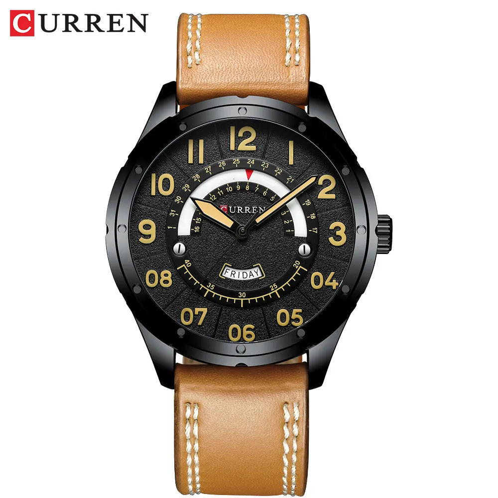 Curren Brand Luxury Man Assista New Fashion Quartz Assista Men Leather Strap Watch para homens Data Relógio Male Casual Style285p