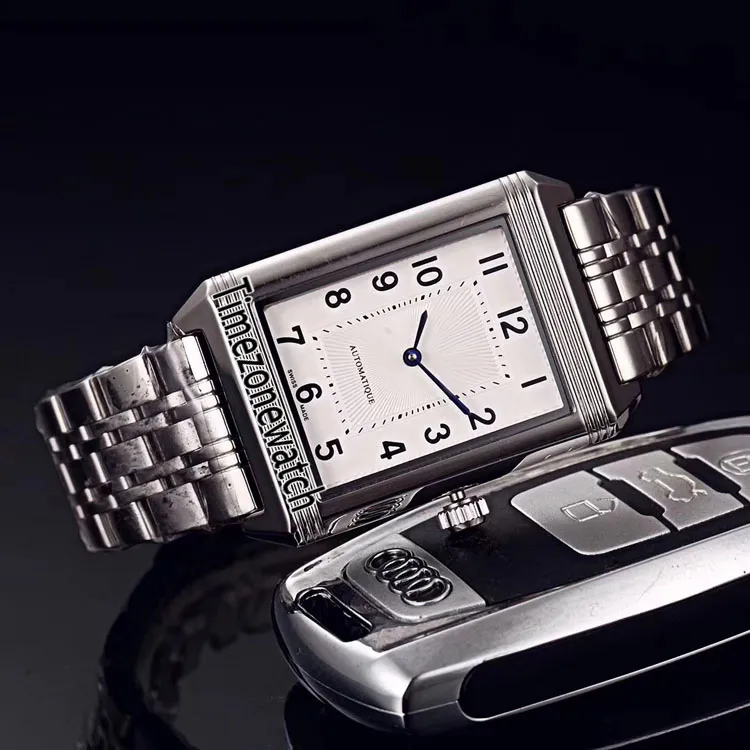 Nouveau Reverso Classic Medium Thin 2548520 Miyota 8215 Montre automatique pour homme Boîtier en acier Cadran blanc Bracelet en cuir noir Timezonewatch E2421