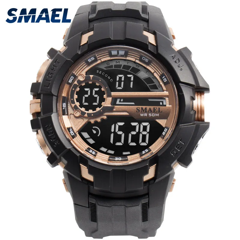 Smael Digital Watch Men Sport Watches étanche Smael Regio Montre Thock Black Gold Big Clock Men Automatic 1610 Men Wtach Mili59