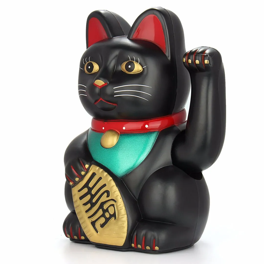 새로운 17 85m Big Black Classic Lucky Wealth Wealth Wink Wink Cat Cat Cat Becking Maneki Feng Shui Crafts 홈 장식 Gifts297c