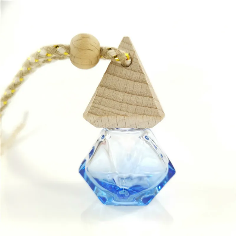 Car Diffuser Bottle Perfume Cube Pendant Hanging Air Freshener Aromatherapy Glass Pyramid Lid Diamond Shaped Polygon Essential Oil Diffusers