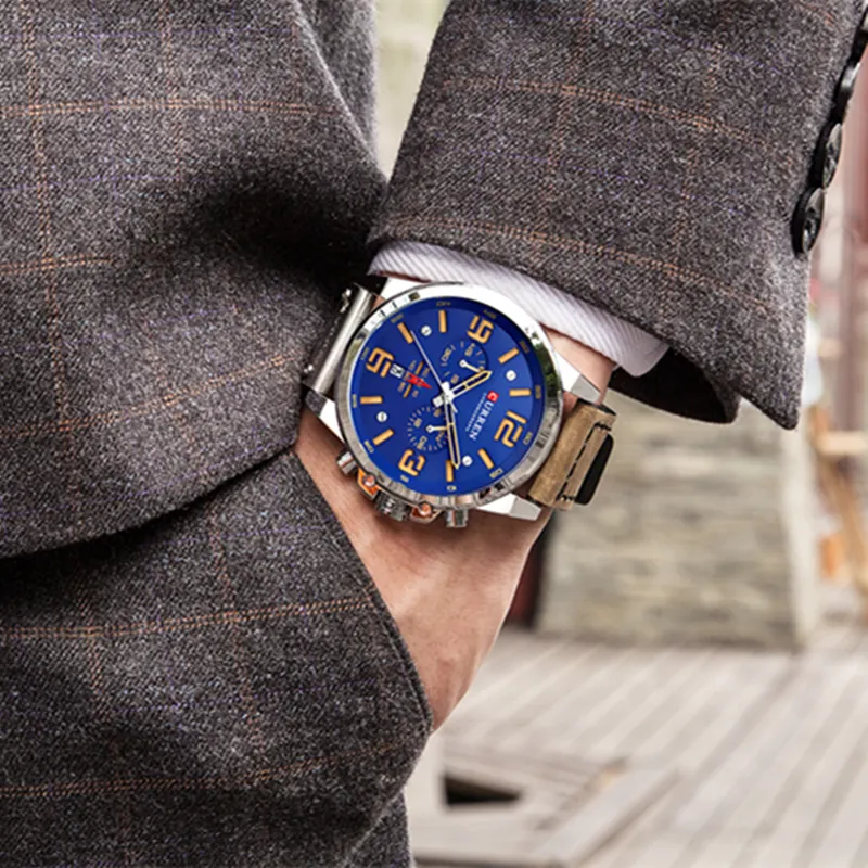Relogio Masculino hommes montres haut de gamme de luxe hommes militaire Sport montre-bracelet en cuir montre à Quartz erkek saat curren 8314161D