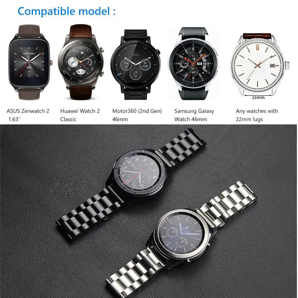 Assista Bandas Metal Strap para Engrenagem S3 Frontier Galaxy 46mm Band Smartwatch 22mm Pulseira de Aço Inoxidável Huawei GT S 3 46206N