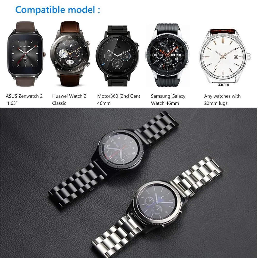 Bracelets de montre Bracelet en métal pour Gear S3 Frontier Galaxy 46mm bande Smartwatch 22mm Bracelet en acier inoxydable Huawei GT S 3 46206n