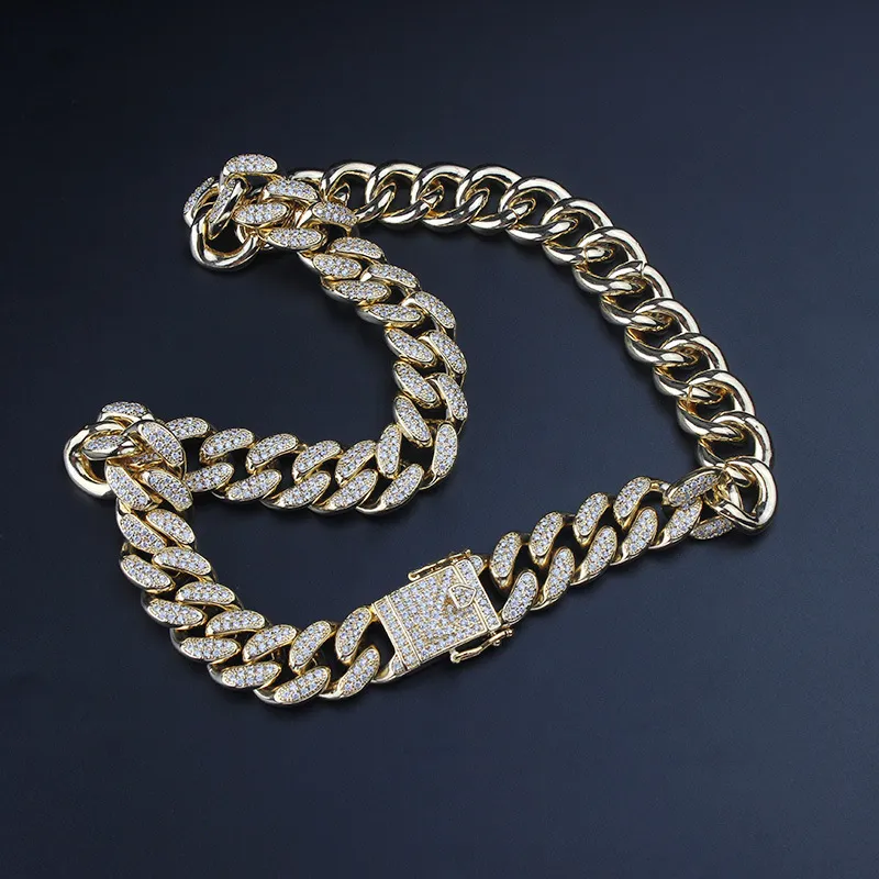 Iced Out Cuban Link Chain Hip Hop Jewelry Mens Luxury Designer Diamond Necklace Bling Statement Rapper Gold Silver Fashion Men Acc199f