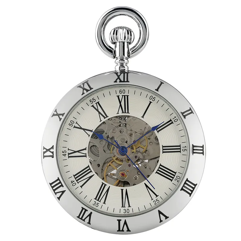 Steampunk Vintage argent doré automatique mécanique montre de poche hommes femmes squelette cadran montres pendentif chaîne horloge reloj de bol246E