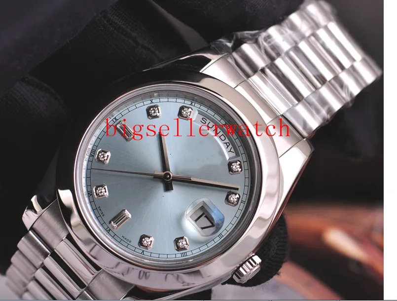 Luxo de alta qualidade relógio topo automático masculino relógio 41mm platina ii presidente glaciar diamante azul 218206 aço inoxidável 240d