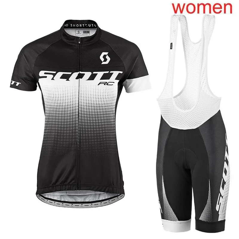 여름 Scott Women 사이클링 저지 턱받이 / 반바지 세트 MTB 자전거 의류 통기성 자전거 옷 짧은 Maillot Culotte Y21031911