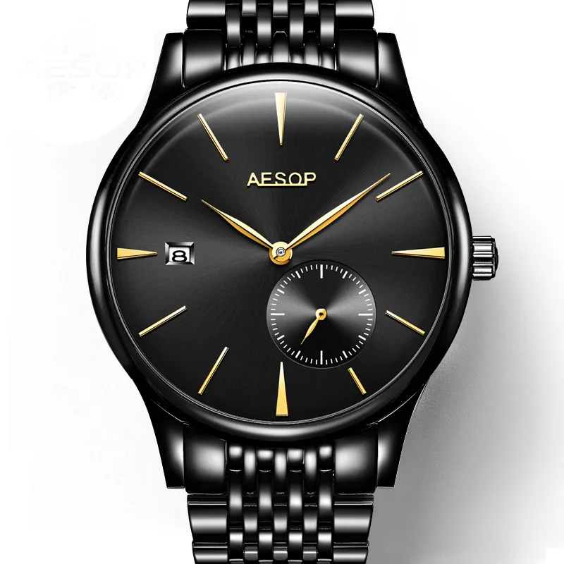 AESOP Ultra Thin 8 5mm Classic Watch Men Sliver Golden Minimalist Male Clock Clock Full Steel Hours Relogio Massulino281f