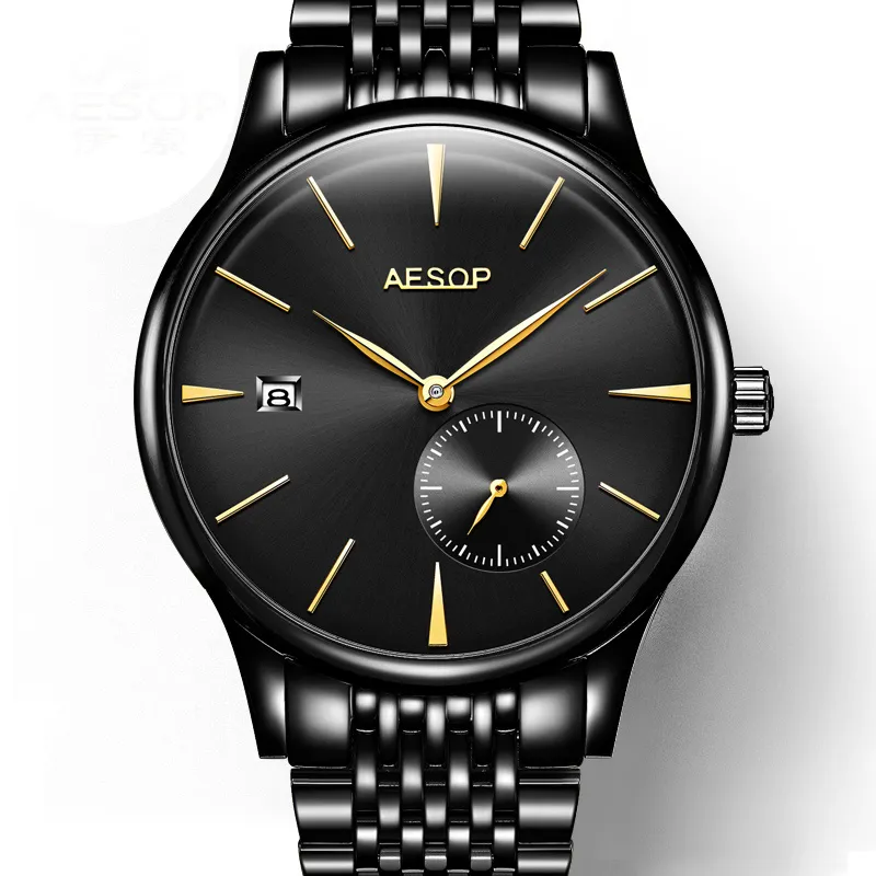 AESOP ULTRA THIN 8 5mmクラシックシンプルな時計メンスライバーゴールデンミニマリストの男性時計フルスチール時間relogio masculino281f