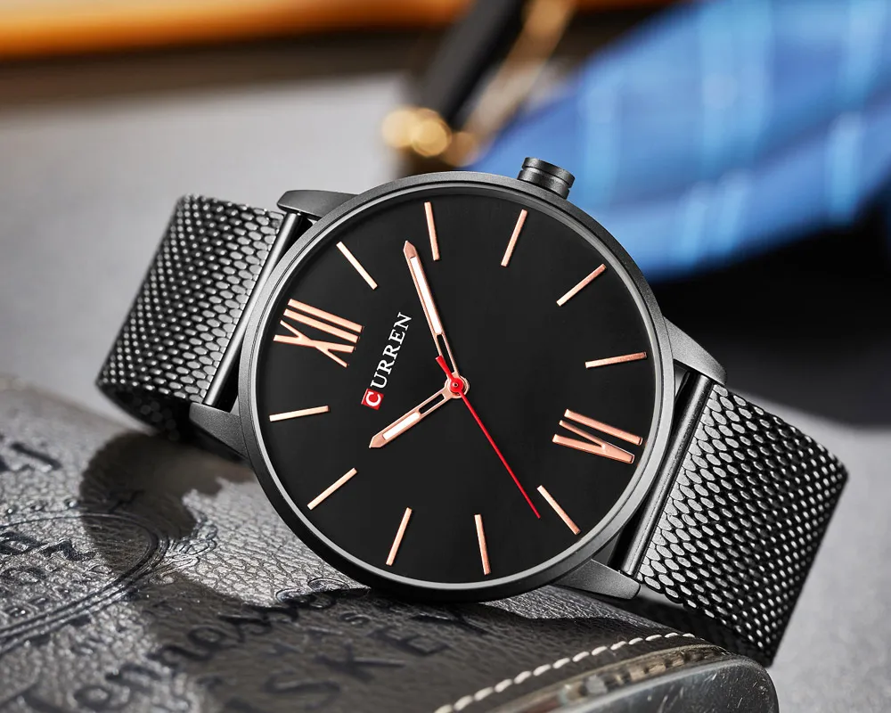 Часы CURREN, простые ультратонкие модные деловые мужские часы с большим циферблатом, стальные кварцевые мужские часы Reloj Hombre Montre Homme257D