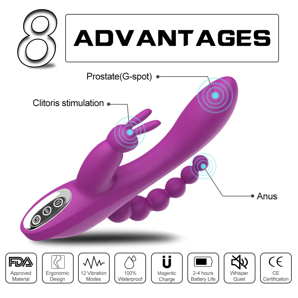 3 in1 coelho vibrador brinquedos sexuais para mulheres G-spot vagina clitóris estimulador anal dildo vibrador produto feminino produtos para casais y201118