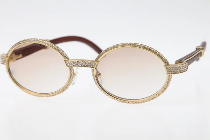 Produttori interi occhiali da sole Smaller Big Stones in oro 18 carati vintage in legno 7550178 occhiali rotondi vintage unisex di fascia alta diamante 168y