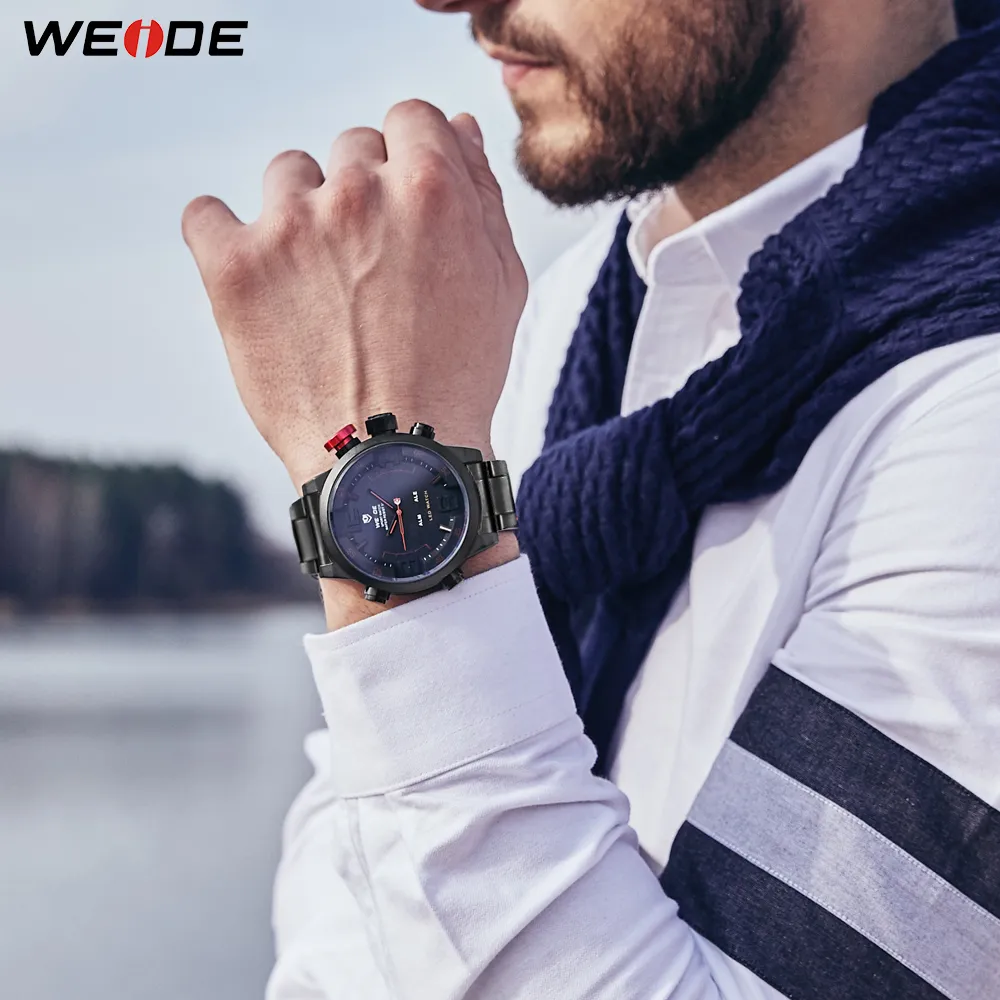 Weide Mens Sports Business Military Army Quartz Movement Analog LED Digital Automatic Date Alarm armbandsur Relogio Masculino209h