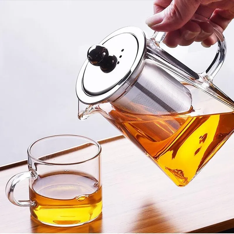 إبريق الشاي الزجاجي مع infuser من الفولاذ المقاوم للصدأ وغطاء لتفضيل الشاي الزهر والورقة الفضفاضة 1907