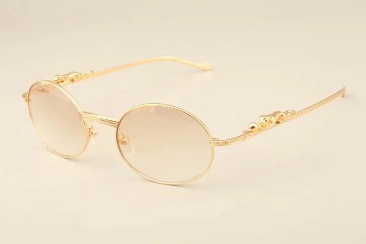 2019 Novos óculos de sol para leopardo dourado 6384083 Óculos de sol de diamante de alta qualidade Retro redonda Tamanho completo 55 -22-135mm269D