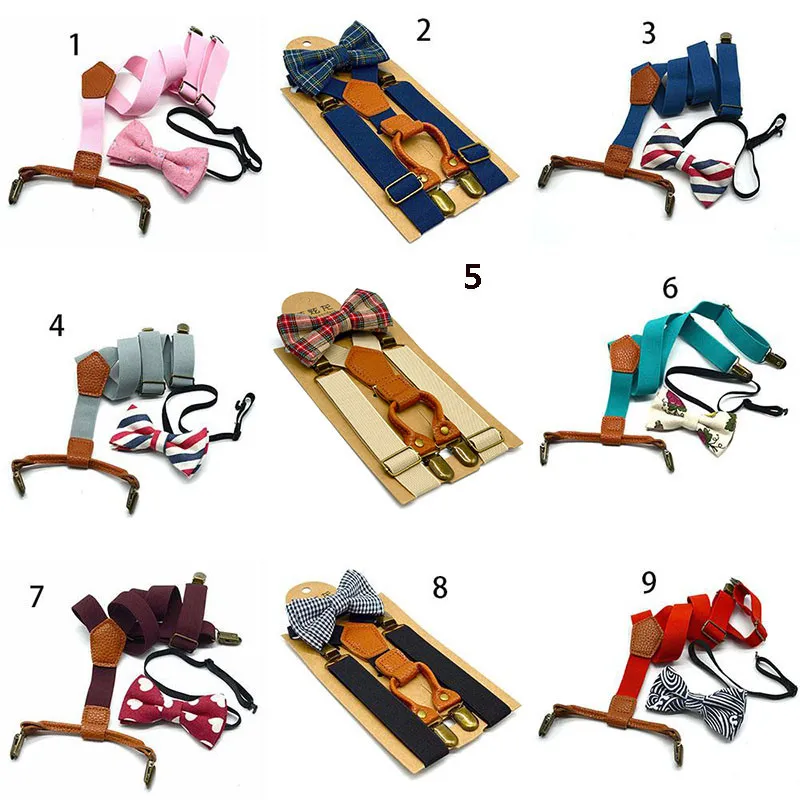 kids fashion solid color strap clip printed bow tie set elastic elastic strap 4 clip hanging pants clip dc244